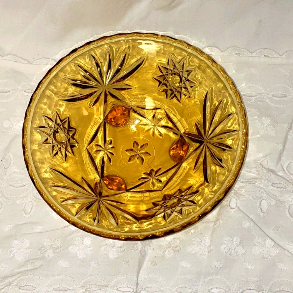 Amber glass candy dish